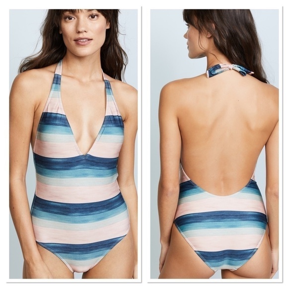 Vix Paula Hermanny One-Piece Mani Ice Striped Halter Swimsuit - Picture 1 of 8